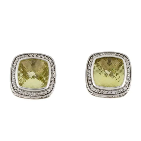 DAVID YURMAN DIAMOND 1/2 CTW & LEMON QUARTZ STERLING SILVER EARCLIP EARRINGS - Picture 2 of 5